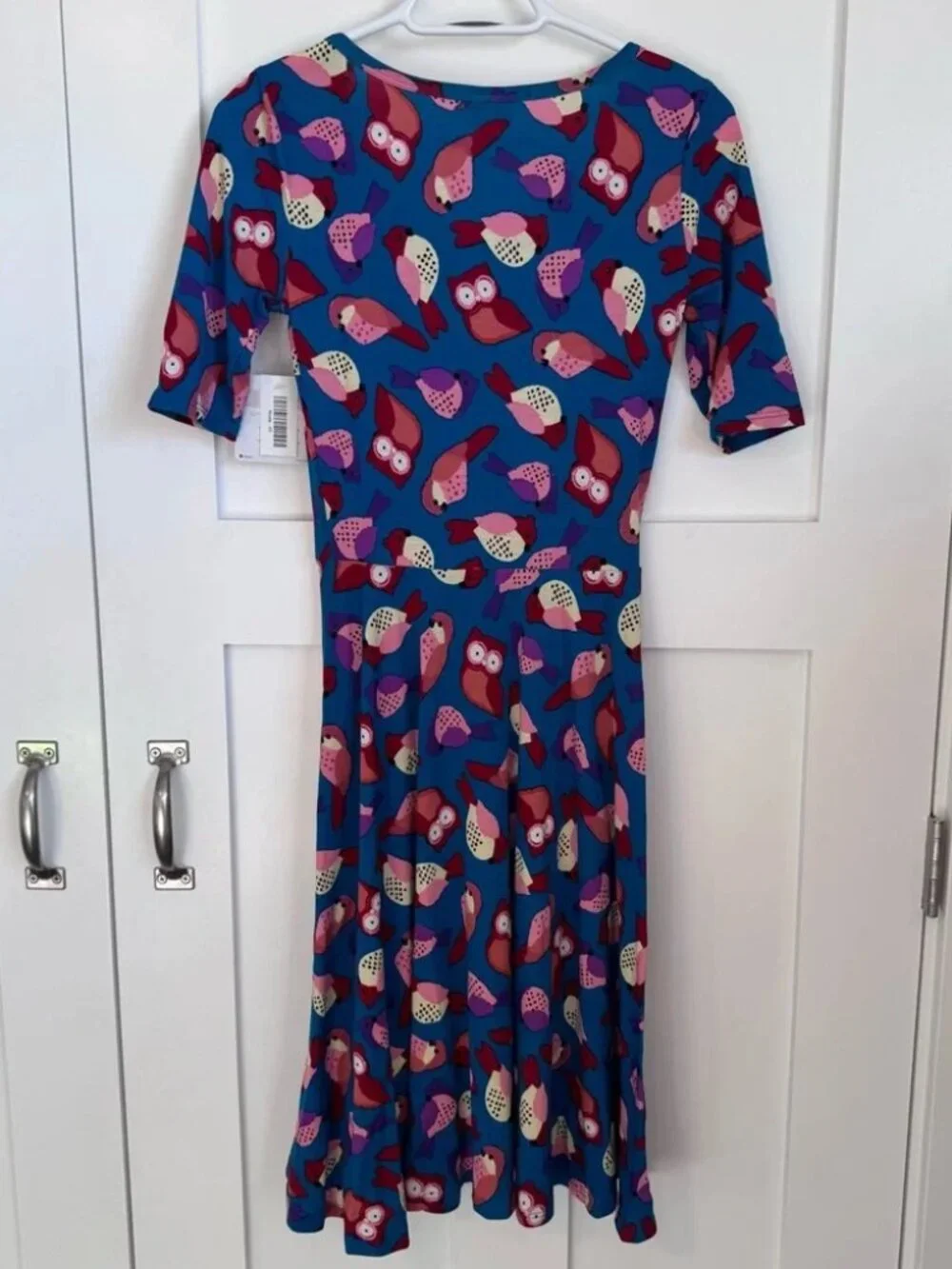 NWT LuLaRoe Nicole Dress Bird Owl Print Women's Size‎ XS Fit & Flare Half Sleeve